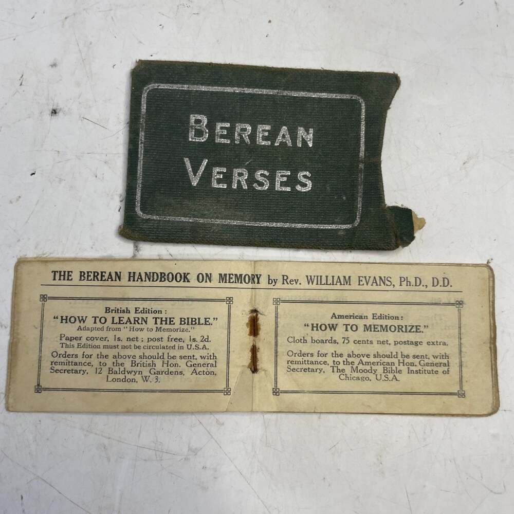 Antique “The Berean Handbook On Memory By Rev William Evan’s Ph.D., DD cir 1920